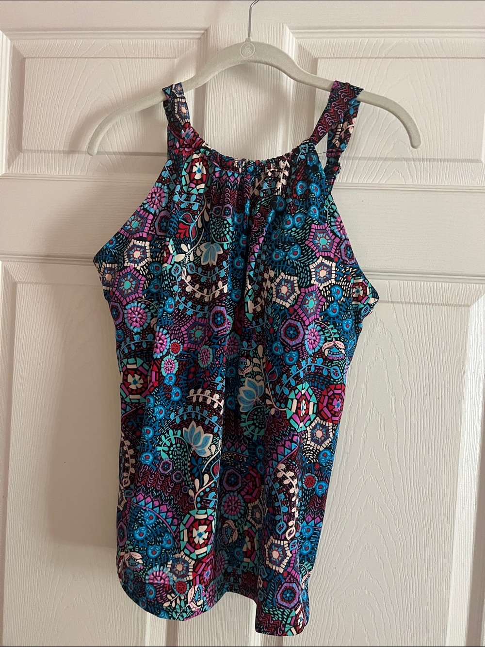 Swimsuits For All Teal Blue Purple Floral High Neck One-Piece